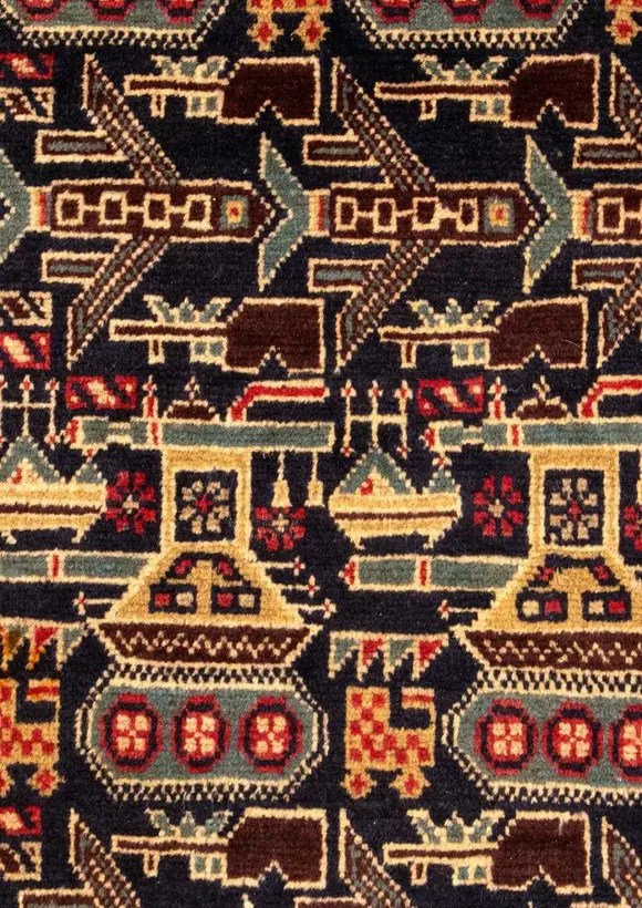 Bertolami Fine ArtWar rug. Colored wools. Afghanistan, ca. 1980.