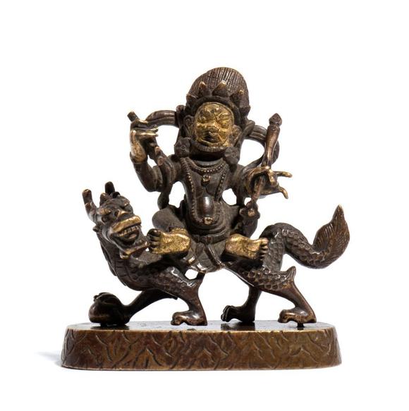Bertolami Fine ArtPartially gilded copper Caishen figure. China, late Qing Dynasty - Republic period (1912-1949).