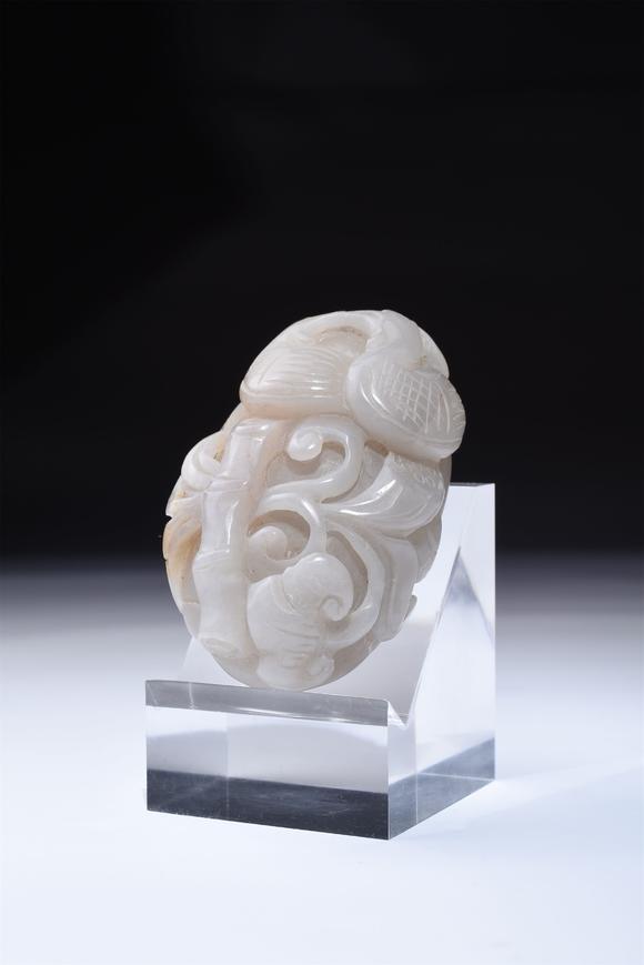北京寶蘊(yùn)京白玉鴛鴦靈芝手把件