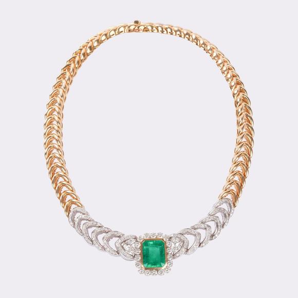 Auktionshaus StahlExcellent Diamond Gala Necklace with fine, high-carat Colombia Emerald.