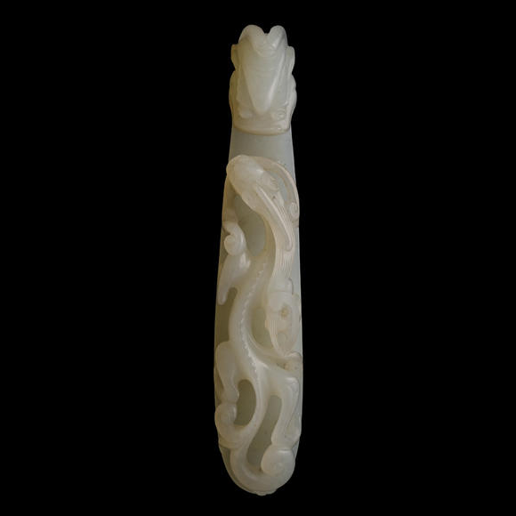 Oakridge Auction Gallery清代 白玉雕龍鉤兩根  Two Chinese white jade dragon hooks