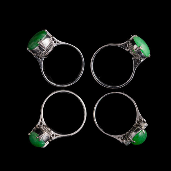 Oakridge Auction Gallery金屬鑲翡翠戒指四隻  Four Chinese jadeite-set white metal rings