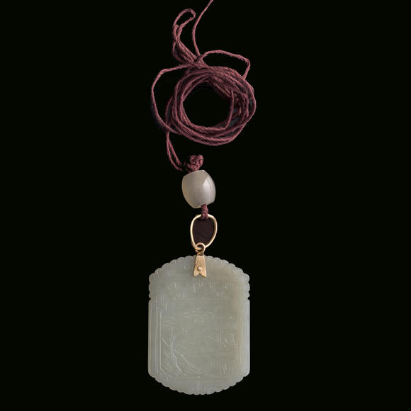 Oakridge Auction Gallery十九世紀(jì) 白玉雕“自在風(fēng)化雪月天”牌  A Chinese carved white jade plaque
