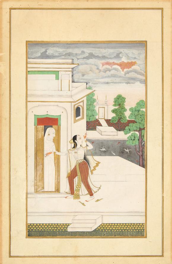 RoseberysAn illustration to a Ragamala series : Madhumadhavi ragini of Hindola raga
Hyderabad, Central India, second half 18th century,?

Opaque pigments h