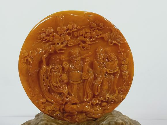 日本松町古美田黃石福祿壽擺件