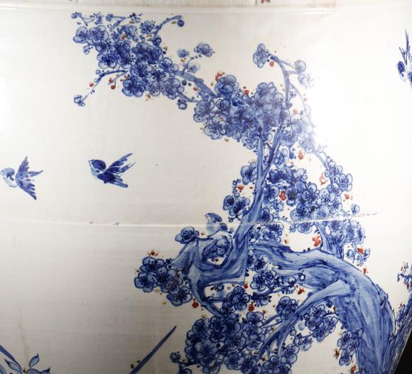 吉本株式會社清代 釉裡紅花鳥紋卷缸