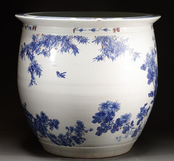 吉本株式會社清代 釉裡紅花鳥紋卷缸