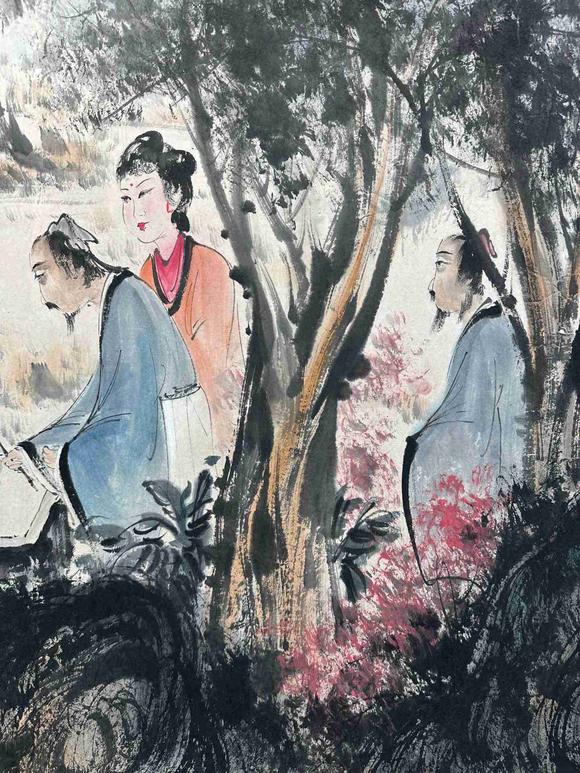 日本松町古美傅抱石 對弈圖