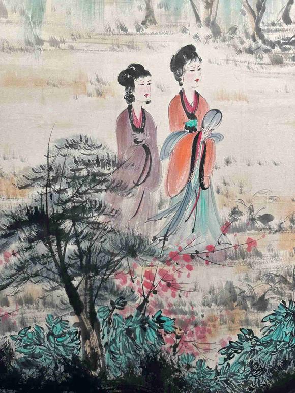 日本松町古美傅抱石 對(duì)弈圖
