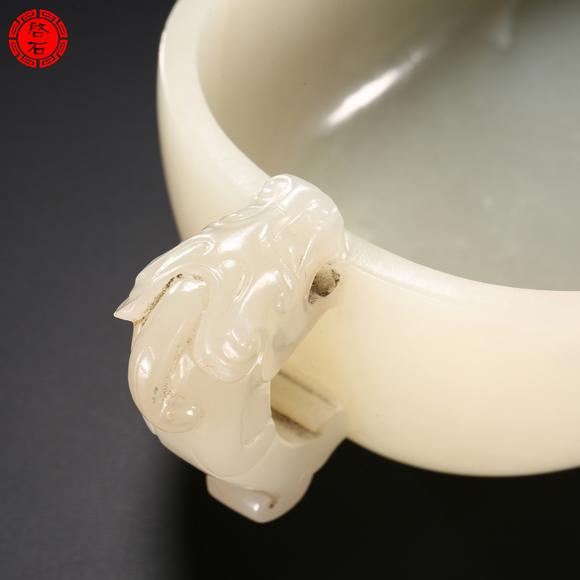 北京啟石明 白玉龍柄匜