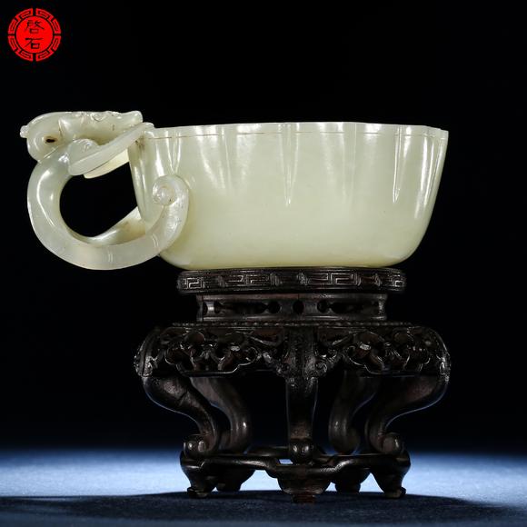 北京啟石明 螭龍耳蓮花杯