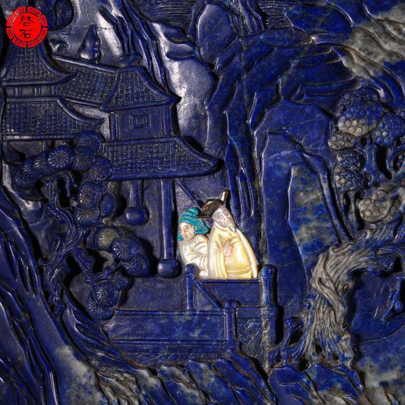 北京啟石清 山水人物嵌寶插屏