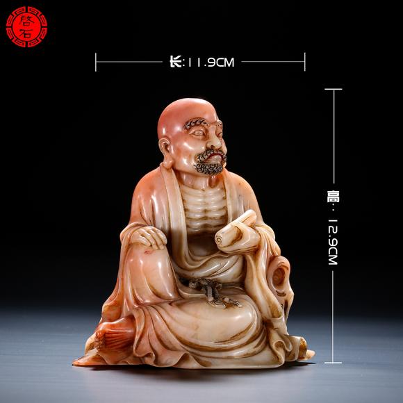 北京啟石清 持卷羅漢擺件（帶紫檀座）