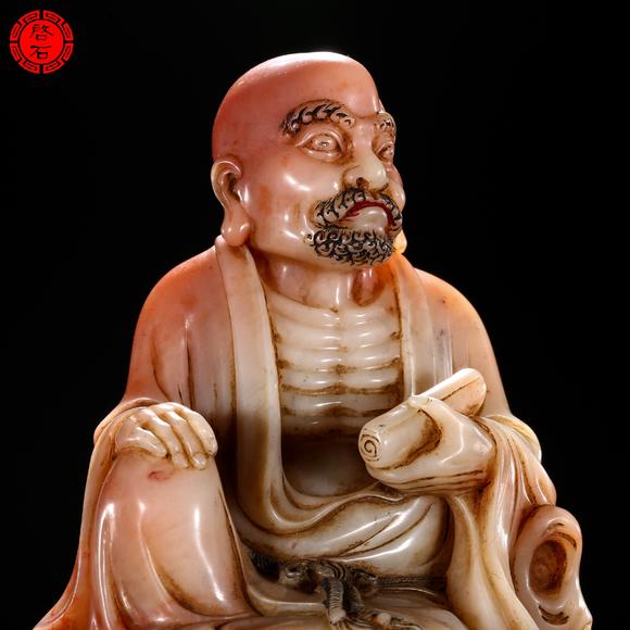 北京啟石清 持卷羅漢擺件（帶紫檀座）