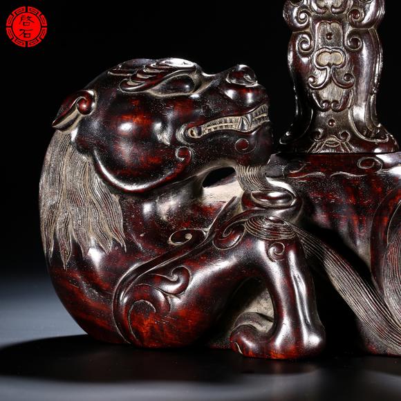 北京啟石清中期 瑞獸座饕餮柱蓮花口燭臺