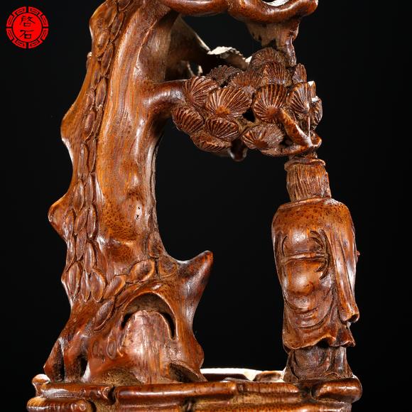 北京啟石清 竹根雕“淵愛(ài)菊”擺件（帶木座）