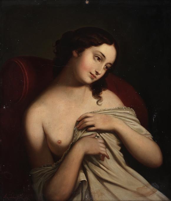 Goldfield Auction sarlsAry SCHEFFER (Dordrecht 1795 – Argenteuil 1858), Portrait d’une jeune femme drapée, huile sur toile représentant une jeune femme vue à mi-corps, la