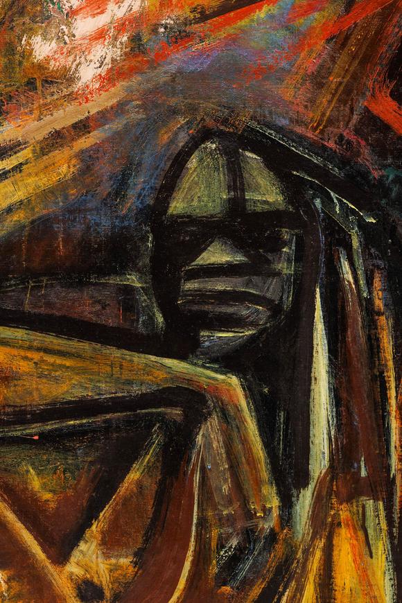 Goldfield Auction sarlsFloris JESPERS (1889-1965), très grande huile sur toile “Famille africaine”, composition expressionniste aux figures stylisées et puissantes, palett