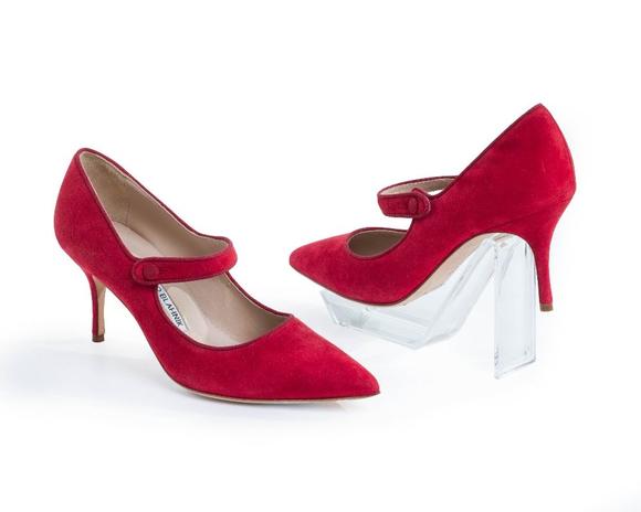 RoseberysManolo Blahnik.

A brand new Mary Jane heeled pump, with red suede