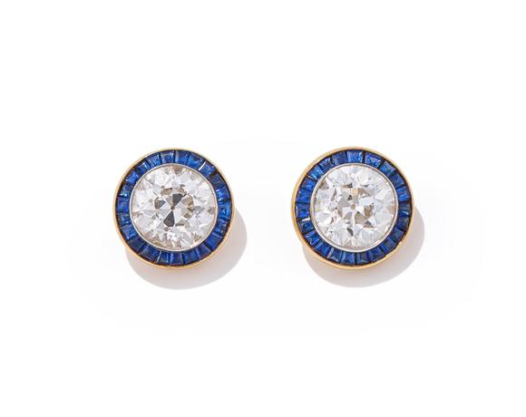DreweattsA PAIR OF DIAMOND AND SAPPHIRE EARRINGS