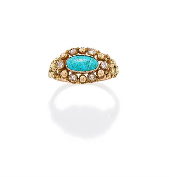 DreweattsA TURQUOISE AND DIAMOND CLUSTER RING