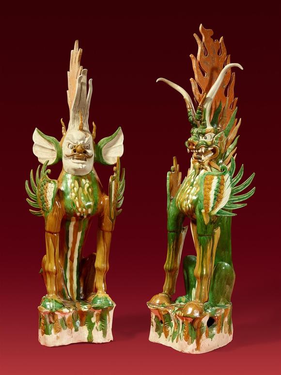 Kunsthaus Lempertz KGTwo large sancai-glazed guardian figures. Terracotta. Tang dynasty (618-907)