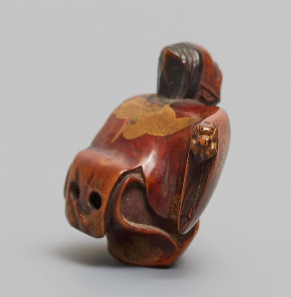 Kunsthaus Lempertz KGA small boxwood netsuke of a manzai dancer. 19th century