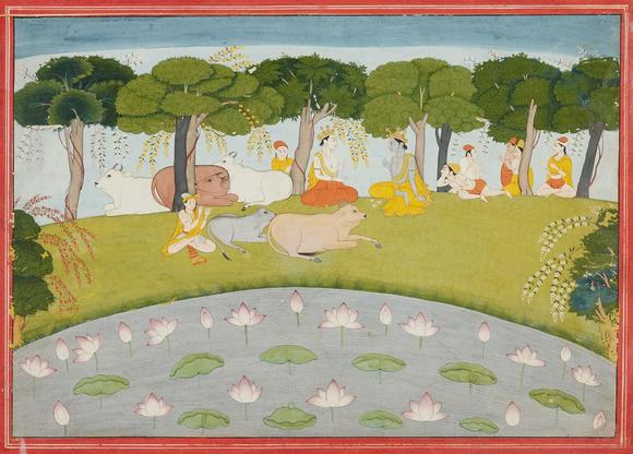 Kunsthaus Lempertz KGKrishna in the company of Balarama and the cowherd boys. Punjab Hills, Jammu or Kangra. Opaque pigments and gold on paper. Last decades 18th century