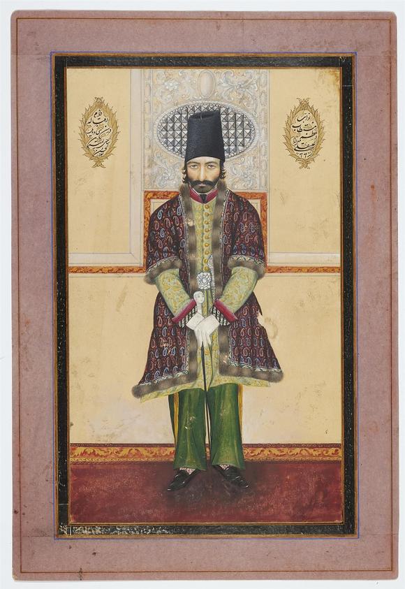 Kunsthaus Lempertz KGA Qajar portrait of Aliqoli Mirza (1822—1880), the first Minister of Science. Opaque pigments and gold on paper. Persia. Dated 1272 AH (1855/56)