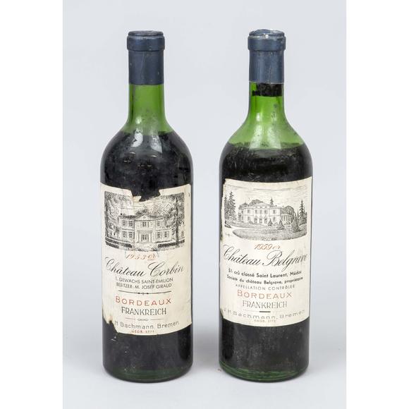 Historia Auktionshaus2 bottles of red wine, France, mid-