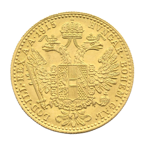 Piguet - H?tel des VentesEmpire d'Autriche, Fran?ois-Joseph Ier (1848-1916), 1 ducat en or 1915 (refrappe), tranche striée, diam. 2 cm, 3,49 g.