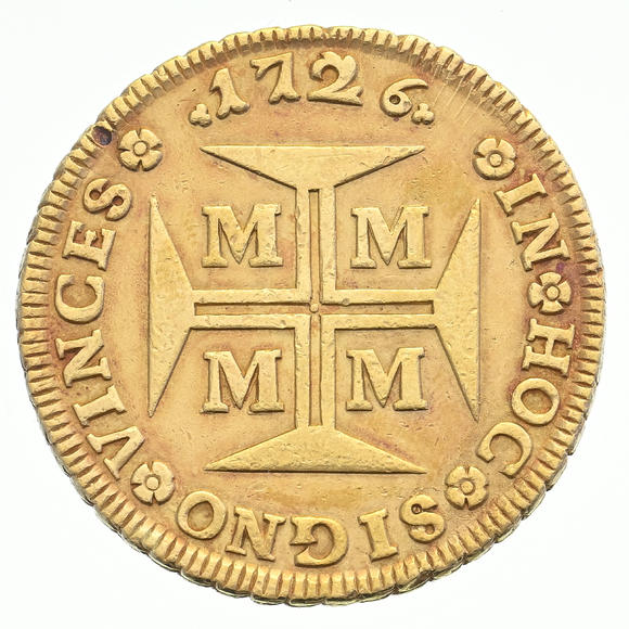 Piguet - H?tel des VentesBrésil, Jo?o V (1724-1750), 20.000 reis en or, 1726, Minas Gerais, tranche feuillagée, diam. 3,87 cm, 53,3 g.