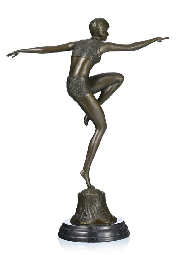 Piguet - H?tel des VentesDanseuse, sculpture en bronze signée F. Preiss, cachet fondeur  L'Art Bronze qualité France , socle en marbre, h. 45 cm