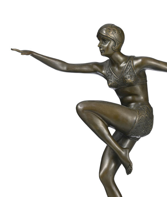 Piguet - H?tel des VentesDanseuse, sculpture en bronze signée F. Preiss, cachet fondeur  L'Art Bronze qualité France , socle en marbre, h. 45 cm