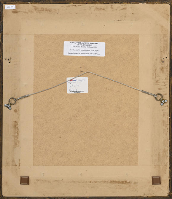 Piguet - H?tel des VentesGiovanni Francesco Barbieri, dit Guercino (1591-1666),  Deux hommes barbus regardant à droite , encre brune et plume/papier, 24,9x17,8 cm