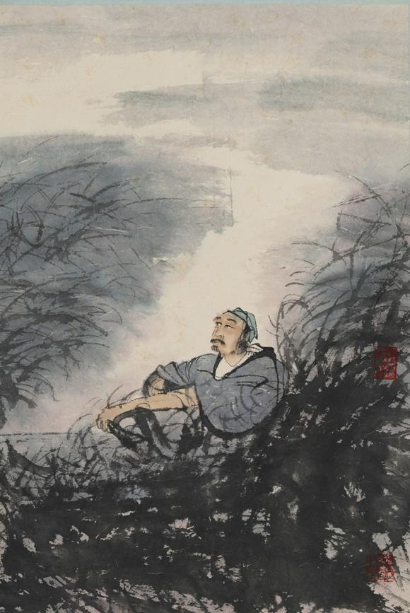 日本松町古美傅抱石 吟詩圖