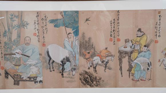 千美會任伯年紙本人物圖畫畫框