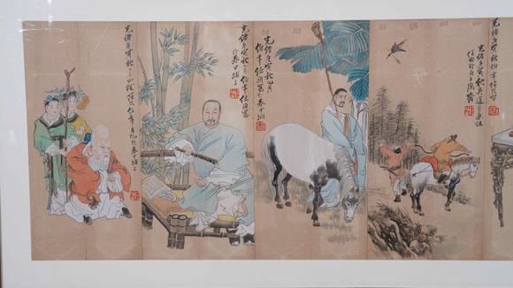 千美會任伯年紙本人物圖畫畫框