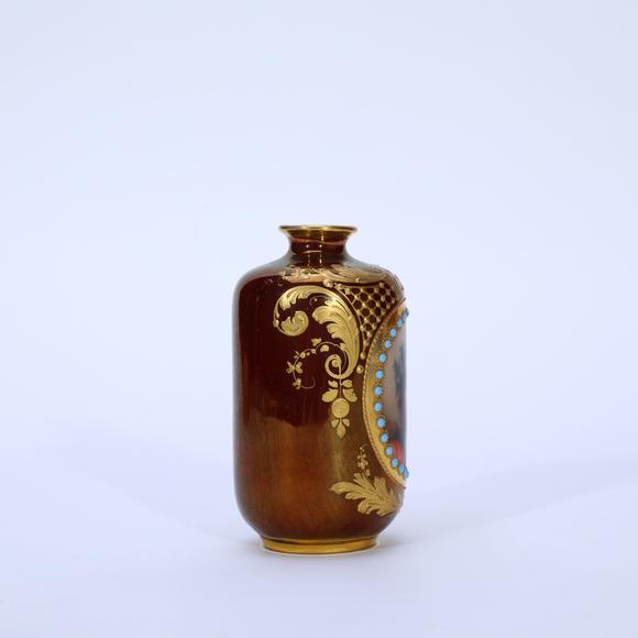 KARSON AUCTION1900 Vienna (Austria) Art Nouveau Heavy Gilt Small Porcelain Vase with Flora from Roman Mythology
