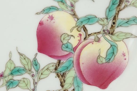 KARSON AUCTIONQing Yongzheng period, Famille Rose Dish with Branch-Extending Eight Peaches and Five Bats