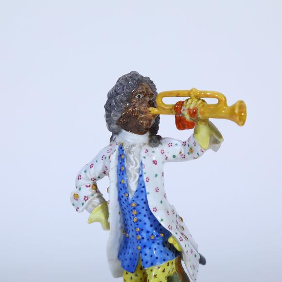 KARSON AUCTION18th Century Meissen Porcelain Figurine of Trumpeting Monkey from the Monkey Band, designed by Johann Joachim K?ndler