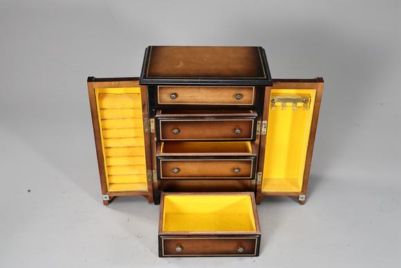 Karl s Collections Inc1970s Maple 3 Tier Dual Cabinets Yellow Velvet lined Vanity Jewelry Box 