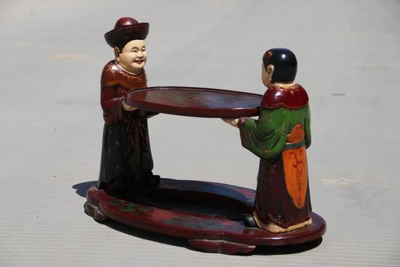 億品兆富株式會(huì)社（AALPZF）清代木胎漆器 雙童獻(xiàn)瑞彩繪抬盤
