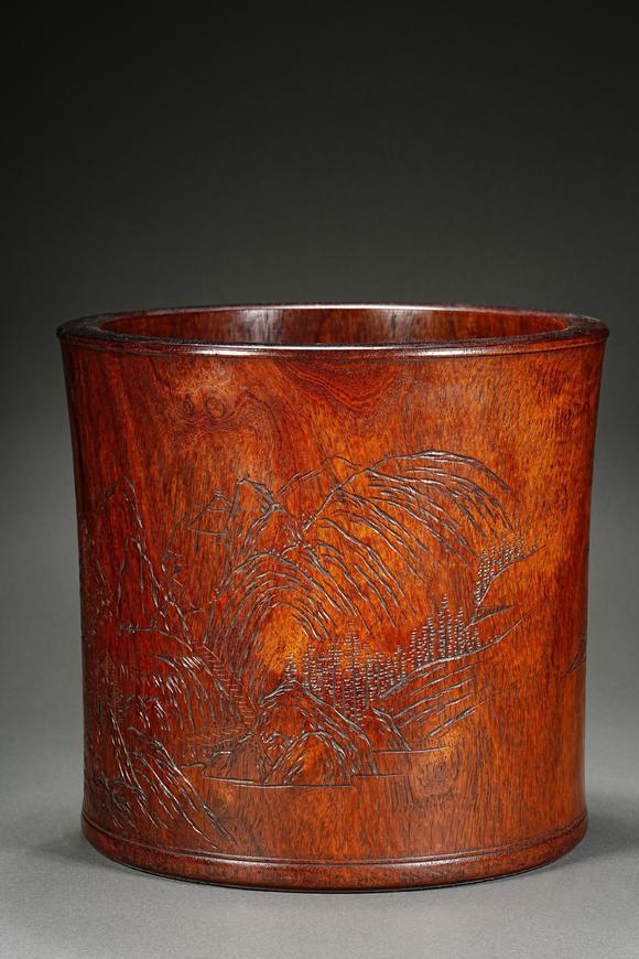 HUNG YUN ZHAI AUCTION HOUSE INCHuanghuali Wood Landscape Brush Pot