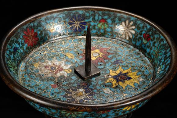 HUNG YUN ZHAI AUCTION HOUSE INCPair of Bronze Cloisonné Enamel Candelabra with Central Asian (Hu) Figure Motif