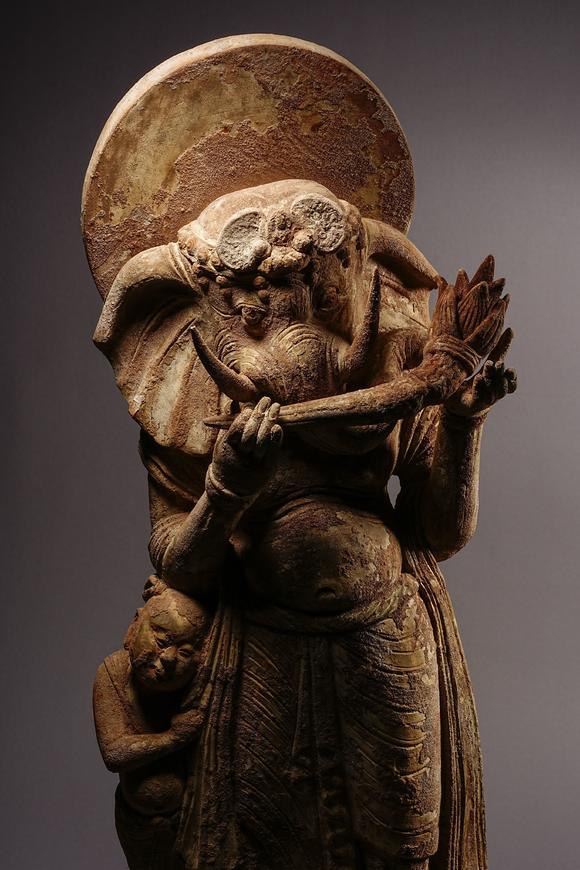 HUNG YUN ZHAI AUCTION HOUSE INC5th Century Yongning Temple Style Painted Clay Arhat Statue