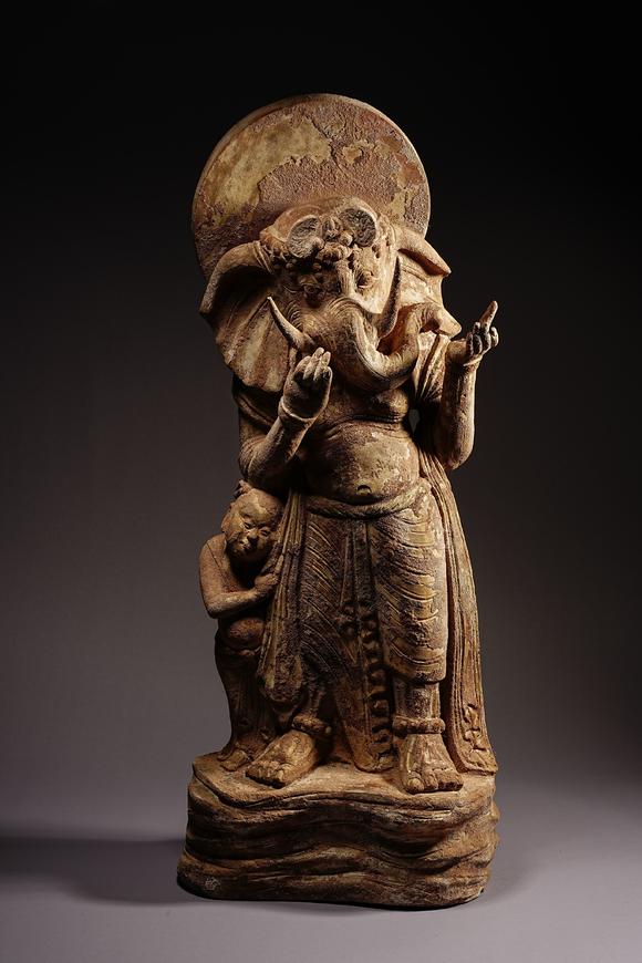 HUNG YUN ZHAI AUCTION HOUSE INC5th Century Yongning Temple Style Painted Clay Arhat Statue