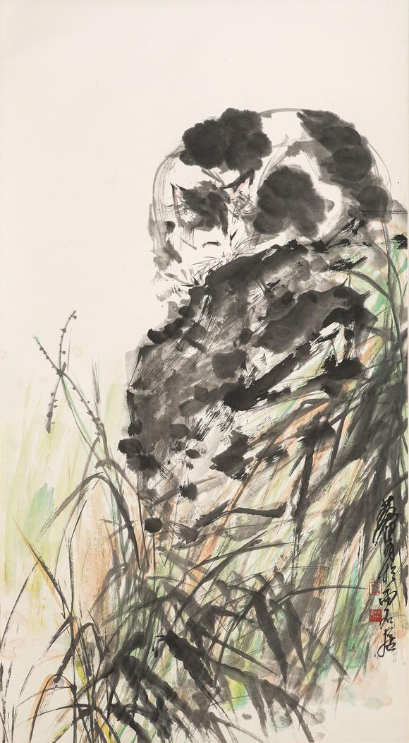 中鴻信黃胄（1925-1997）?幽石貓趣圖