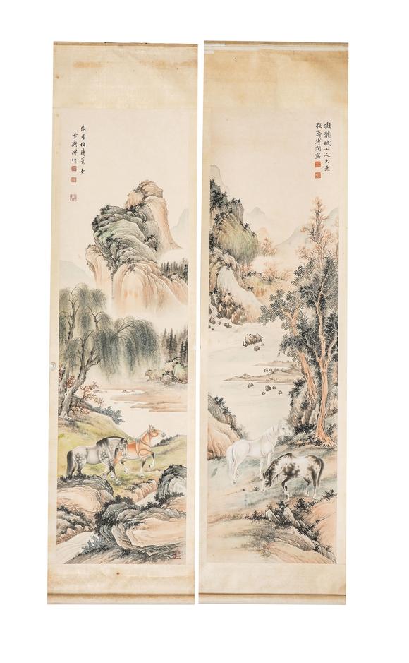 中鴻信溥佐（1918-2001）、溥伒（1893-1966）、溥僩（1901-1966）、溥佺（1913-1991）?八駿圖四屏