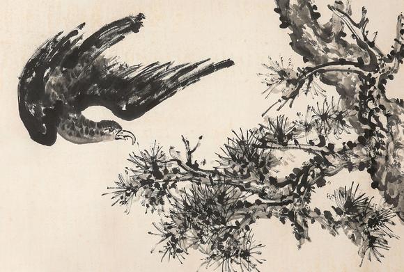 中鴻信劉海粟（1896-1994）、陳佩秋（1923-2020）?松鷹圖巨幀
